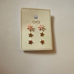 Pink and Gold Star Kids Earrings Set